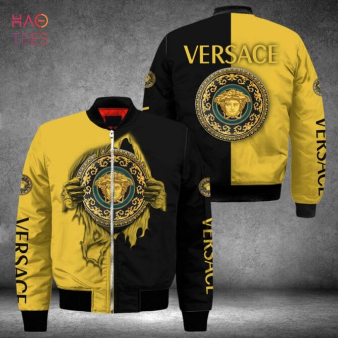 Luxury Versace-Inspired Black & Yellow Bomber Jacket - Bold Medusa Design, Unisex Fashion - Image 2