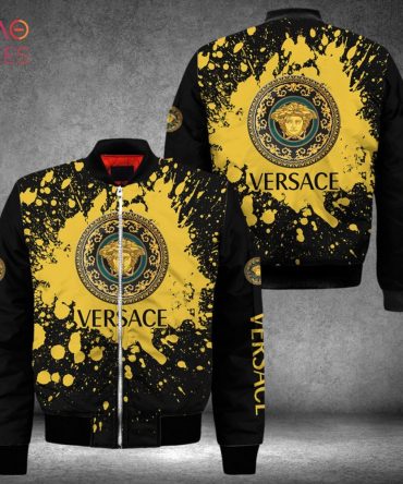 Trendding Versace Gold Paint Flakes Luxury Brand Bomber Jacket Limited Edition