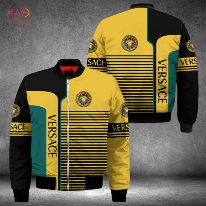 Stylish Versace-Inspired Yellow & Black Bomber Jacket - Bold Design, Perfect For Fashion Enthusiasts!