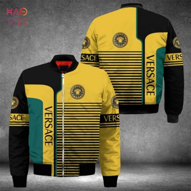 Stylish Versace-Inspired Yellow & Black Bomber Jacket - Bold Design, Perfect For Fashion Enthusiasts! - Image 2