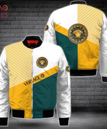 Hot Versace Blue Gold White Luxury Brand Bomber Jacket Limited Edition