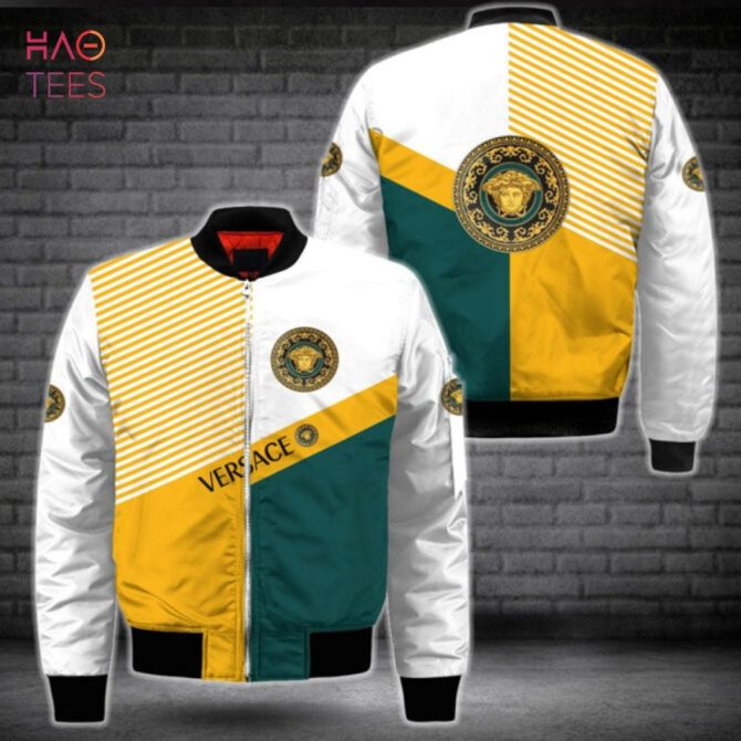 Hot Versace Blue Gold White Luxury Brand Bomber Jacket Limited Edition - Image 2