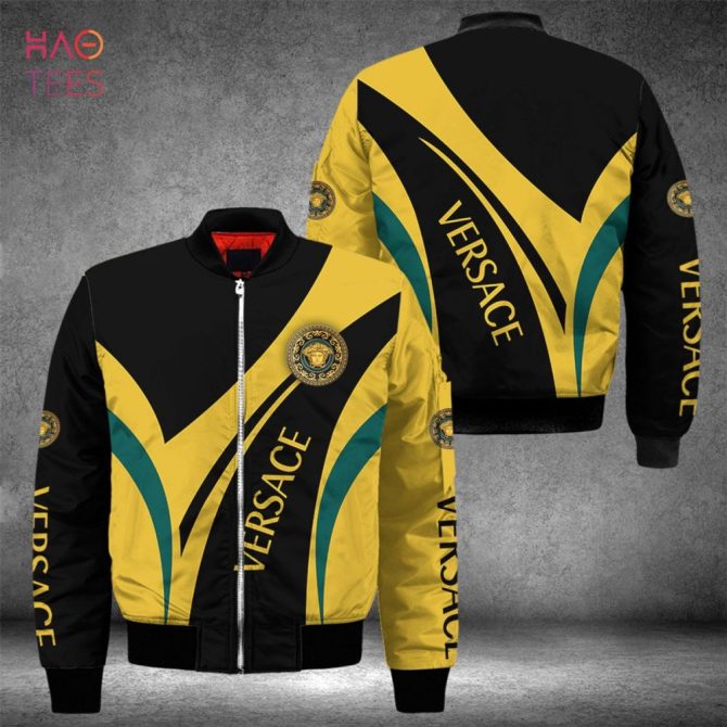 Stylish Yellow & Black Versace Bomber Jacket – Men'S Fashion Outerwear