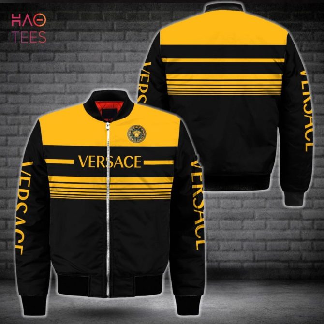 Versace Black & Yellow Striped Bomber Jacket - Stylish Men'S Outerwear For A Bold Look