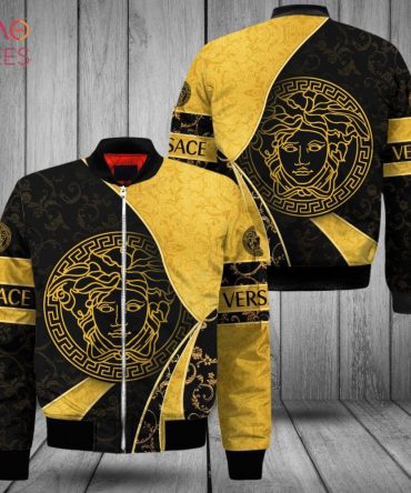 Stylish Black & Gold Medusa Bomber Jacket - Bold Versace-Inspired Design