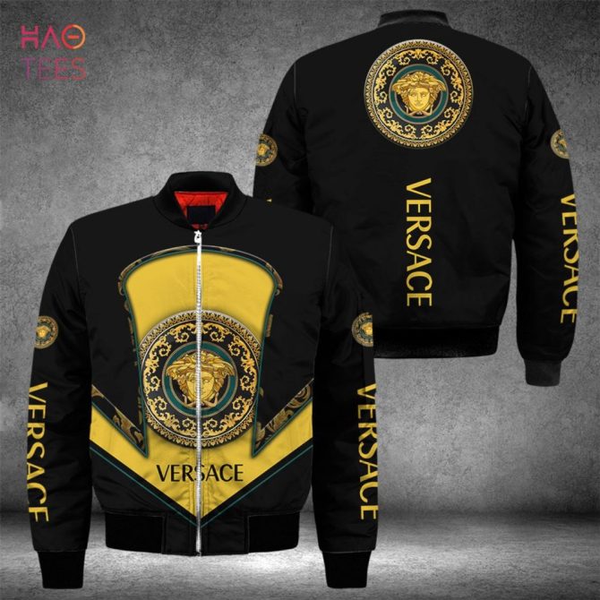 Available Versace Luxury Brand Black Mix Gold Bomber Jacket Limited Edition