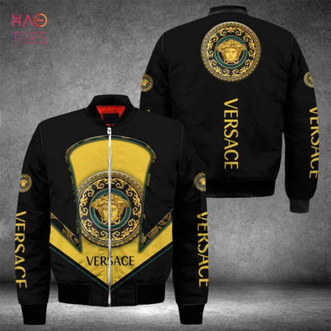 Available Versace Luxury Brand Black Mix Gold Bomber Jacket Limited Edition - Image 2