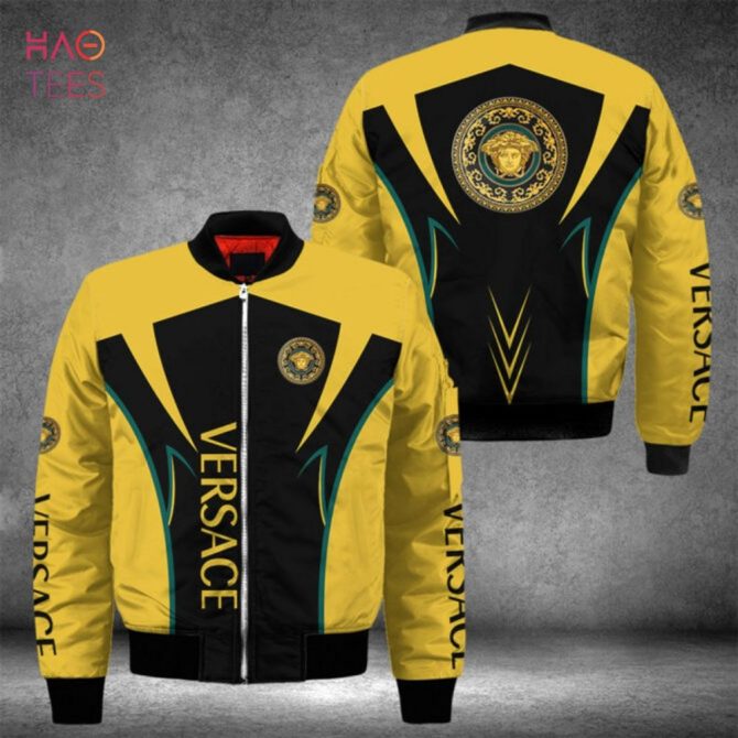 Stylish Yellow & Black Designer Bomber Jacket - Versace Inspired, Trendy & Comfortable Outerwear - Image 2