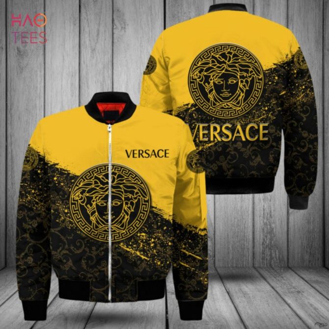 Best Versace Luxury Brand Originals Trefoil Black Gold Bomber Jacket Limited Edition - Image 2