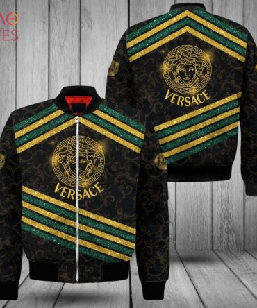 New Versace Luxury Brand Green Mix Gold Stripe Bomber Jacket Limited Edition