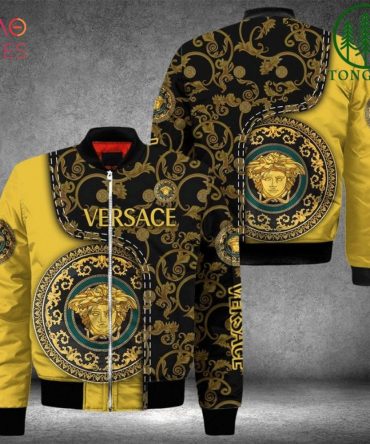 Hot Versace Luxury Brand Black Mix Gold Bomber Jacket Limited Edition