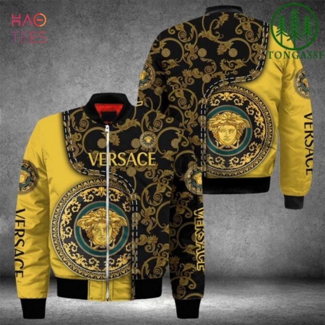 Hot Versace Luxury Brand Black Mix Gold Bomber Jacket Limited Edition - Image 2
