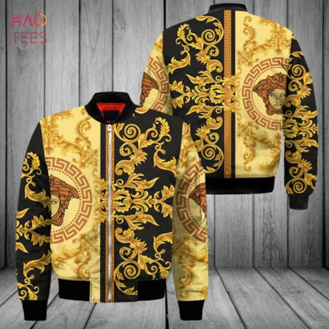 Luxurious Baroque Gold & Black Medusa Print Bomber Jacket – Bold Fashion Statement - Image 2