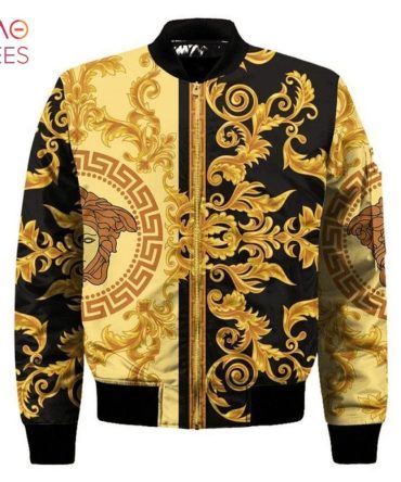 Luxurious Baroque Gold & Black Bomber Jacket - Stylish Unisex Design