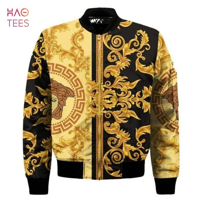 Luxurious Baroque Gold & Black Bomber Jacket - Stylish Unisex Design