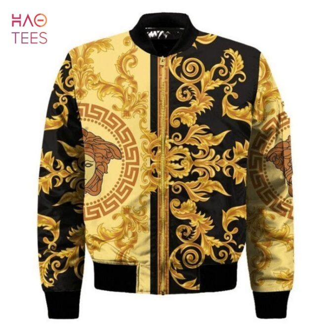 Luxurious Baroque Gold & Black Bomber Jacket - Stylish Unisex Design - Image 2