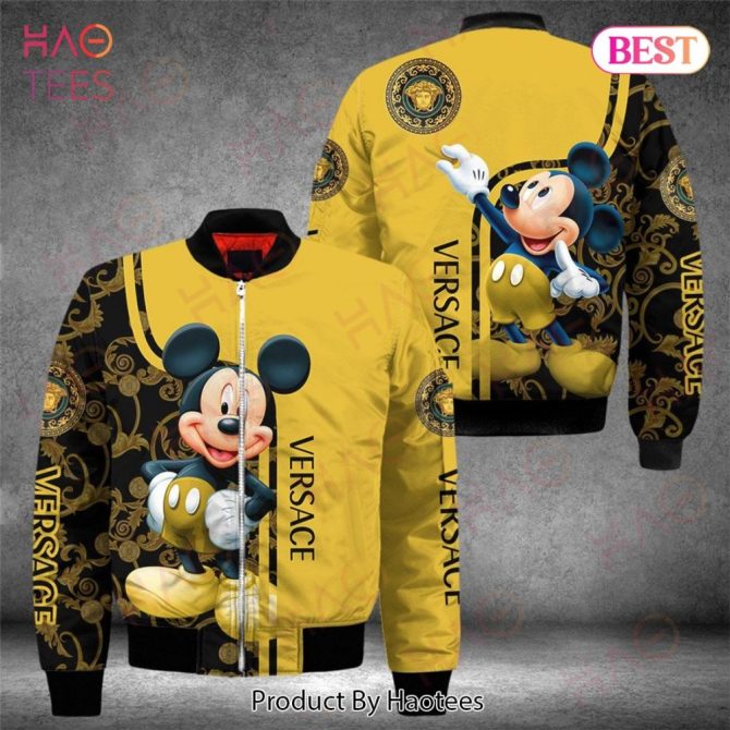 Versace-Inspired Mickey Mouse Jacket - Bold Yellow Streetwear For Disney Fans
