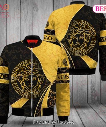 Luxury Gold & Black Bomber Jacket - Stylish Greek Medusa Design By Haotees