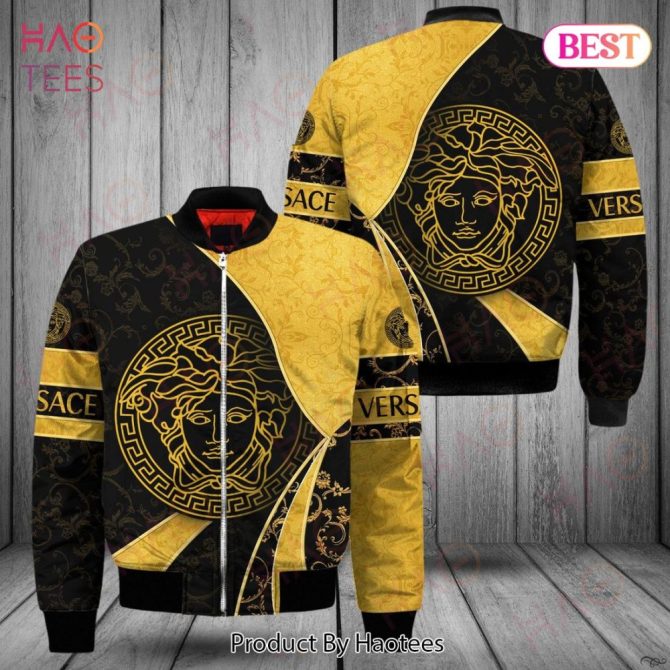Luxury Gold & Black Bomber Jacket - Stylish Greek Medusa Design By Haotees