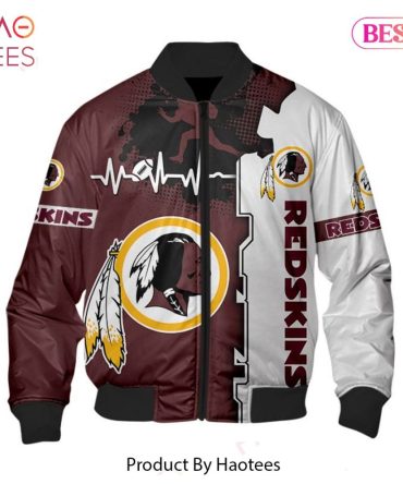 New Fashion   Washington Football Team Bomber Jacket Graphic Heart Ecg Line