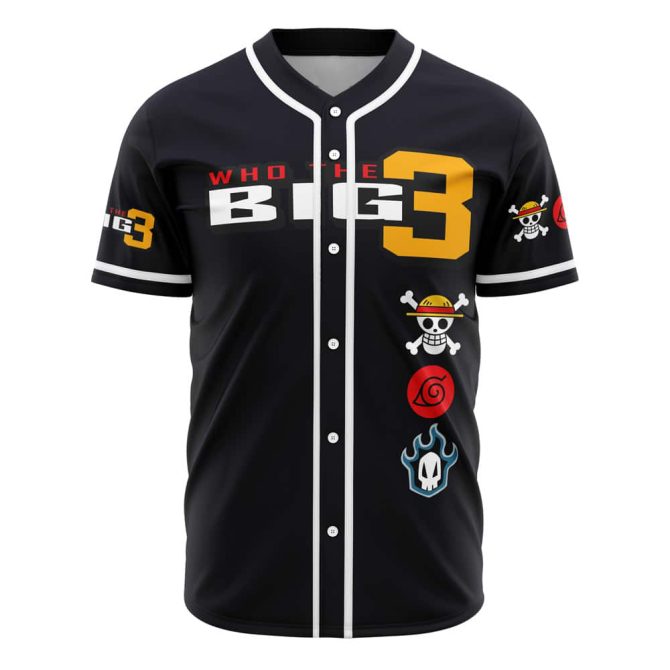 Anime-Inspired Black Baseball Jersey - Big 3 Design, Unisex Casual Wear