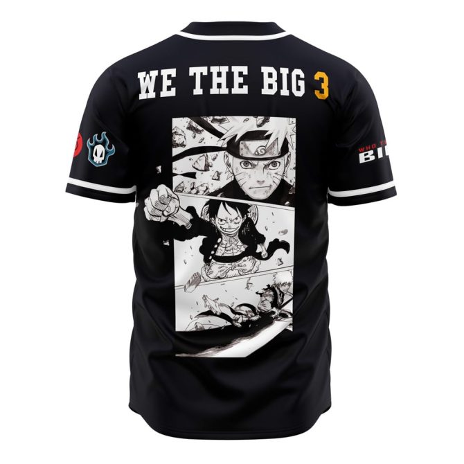 Anime-Inspired Black Baseball Jersey - Big 3 Design, Unisex Casual Wear - Image 2