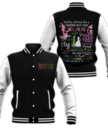 Stylish Wicked Musical Varsity Jacket - Trendy Black & White Design With Quotes