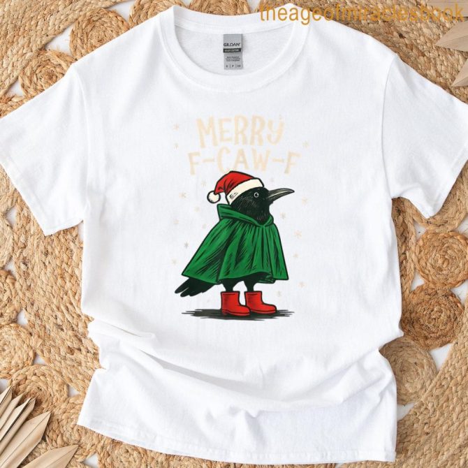 Women Black Crow F-Caw-F Funny Christmas Merry F-Caw-F T-Shirt