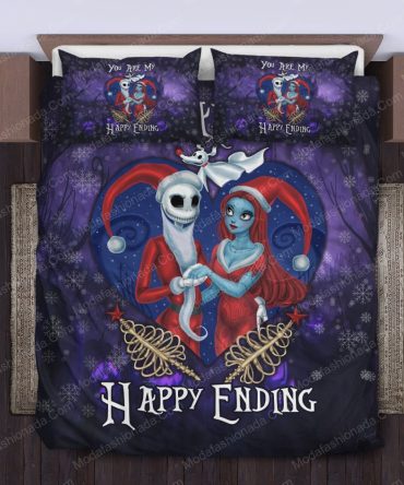 Enchanting Skeleton Couple Bedding Set – Cozy Gothic Holiday Theme For A Magical Sleep