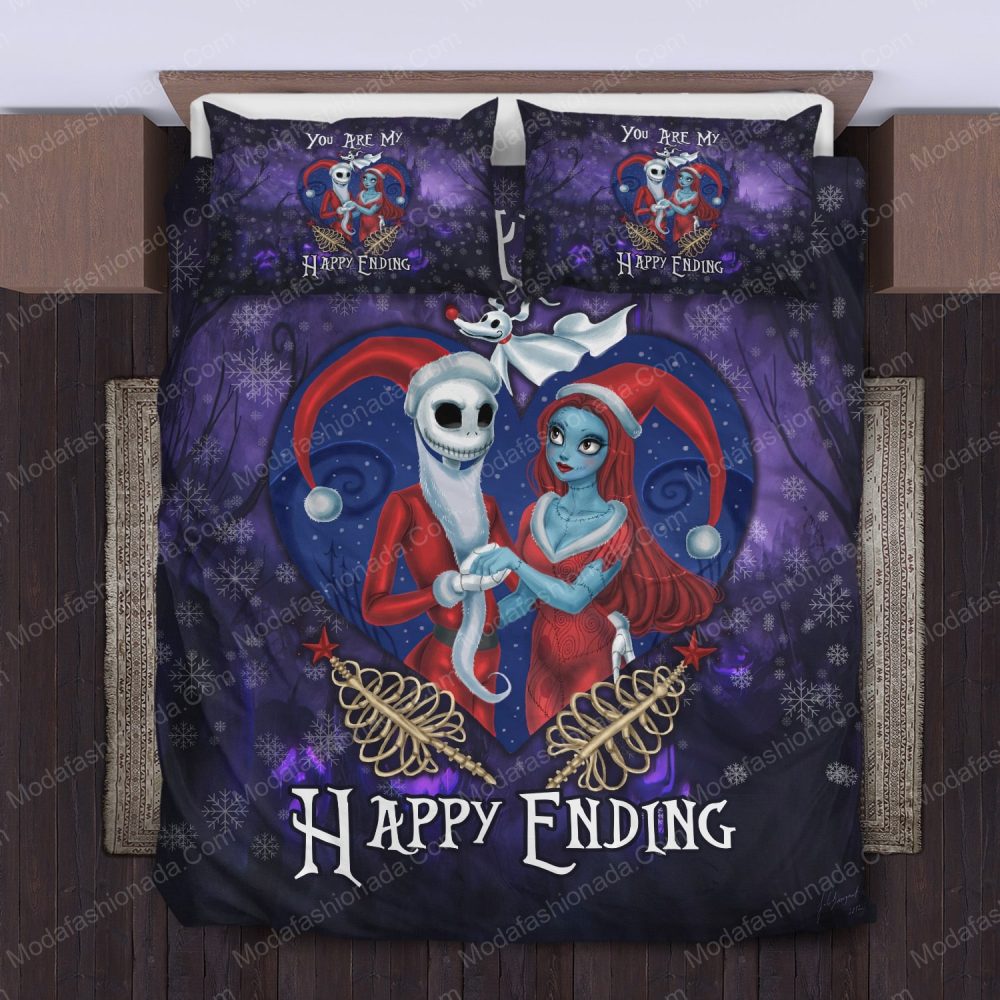 Enchanting Skeleton Couple Bedding Set – Cozy Gothic Holiday Theme For A Magical Sleep
