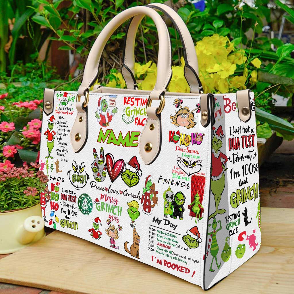 Merry Christmas - Personalized Christmas Stole Christmas Leather Handbag Grinch Leather Handbag - Image 2
