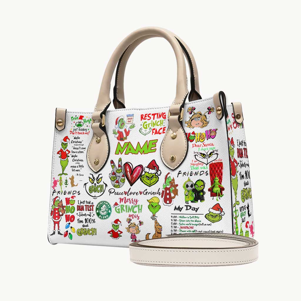 Merry Christmas - Personalized Christmas Stole Christmas Leather Handbag Grinch Leather Handbag - Image 4