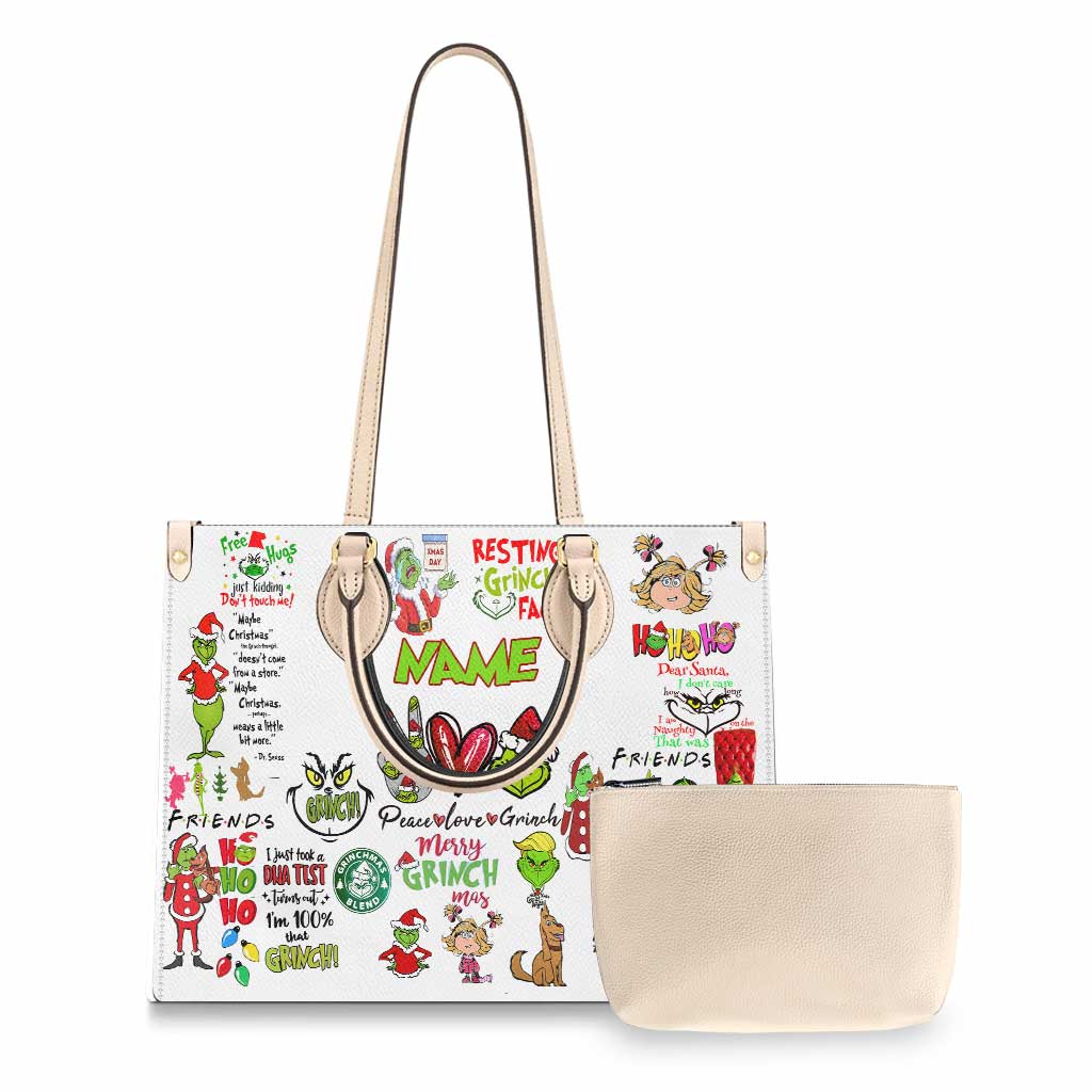 Merry Christmas - Personalized Christmas Stole Christmas Leather Handbag Grinch Leather Handbag - Image 3