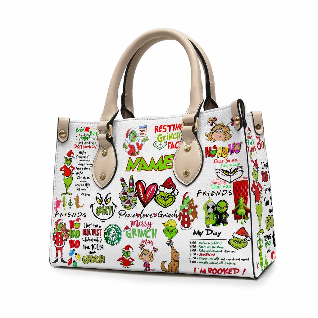 Merry Christmas - Personalized Christmas Stole Christmas Leather Handbag Grinch Leather Handbag