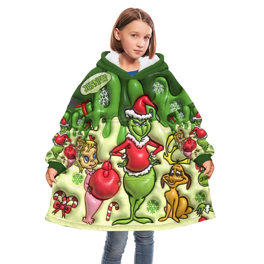 Merry Grinchmas - Personalized Stole Christmas Blanket Hoodie Grinch Blanket Hoodie, Grinch Lover Gifts, Custom Grinch Blanket Hoodie, Personalized Gr - Image 5