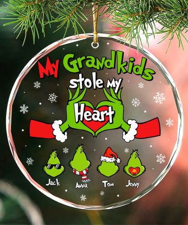 Grandparent Ornament - Hand Heart & Green Monster Kids - Personalized Gifts For Grandma, Grandpa