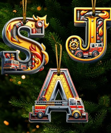 Custom Alphabet Letter Gifts For Fire Truck Lover Christmas Ornament 021Xqtn241024