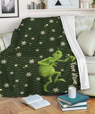 Wonderful Time Of A Year - Personalized Stole Christmas Blanket Grinch Blanket, Grinch Lover Gifts, Unique Grinch Blanket, Custom Grinch Blanket