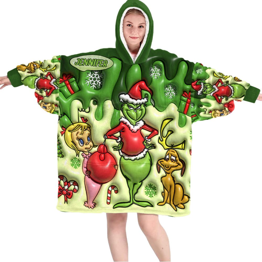 Merry Grinchmas - Personalized Stole Christmas Blanket Hoodie Grinch Blanket Hoodie, Grinch Lover Gifts, Custom Grinch Blanket Hoodie, Personalized Gr - Image 4