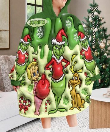 Merry Grinchmas - Personalized Stole Christmas Blanket Hoodie Grinch Blanket Hoodie, Grinch Lover Gifts, Custom Grinch Blanket Hoodie, Personalized Gr