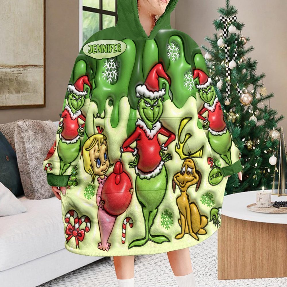 Merry Grinchmas - Personalized Stole Christmas Blanket Hoodie Grinch Blanket Hoodie, Grinch Lover Gifts, Custom Grinch Blanket Hoodie, Personalized Gr