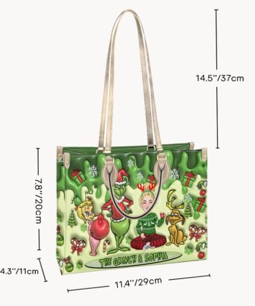 Merry Christmas - Personalized Stole Christmas Leather Handbag Grinch Leather Handbag