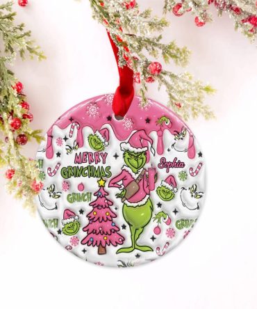 Merry Grinchmas - Personalized Stole Christmas Ceramic Circle Ornament Grinch Ceramic Circle Ornament