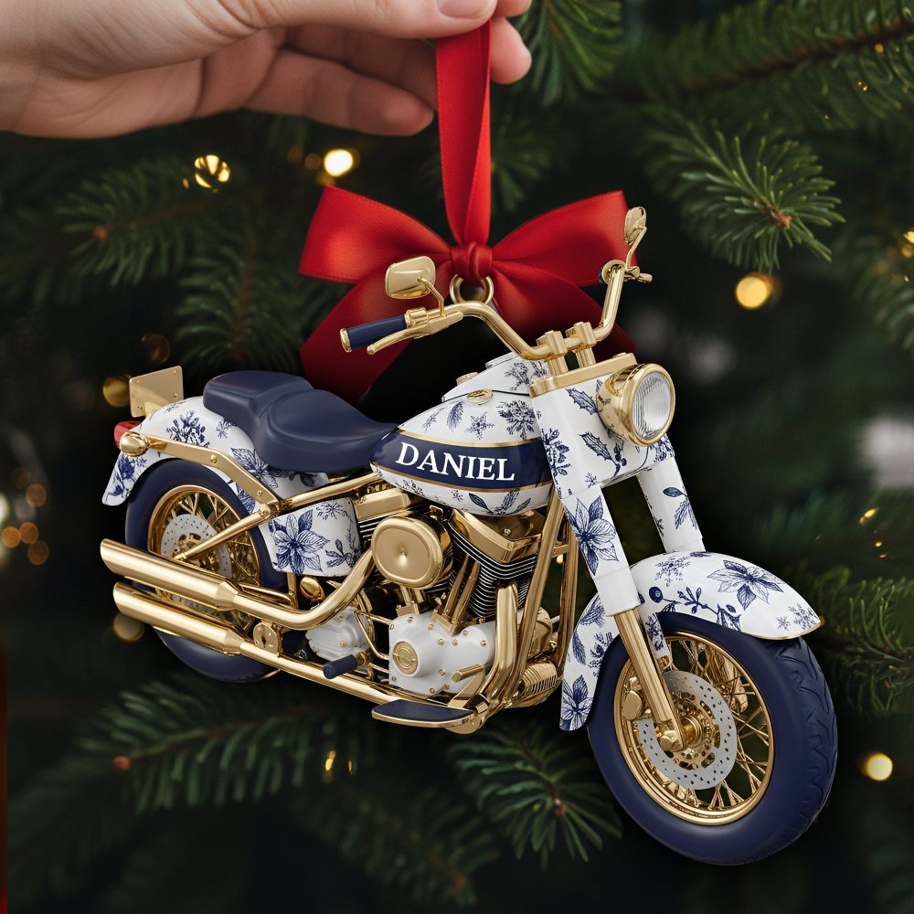 Motorcycle Toile De Jouy Christmas Ornament Personalized Gifts For Bikers 05Pglu061025