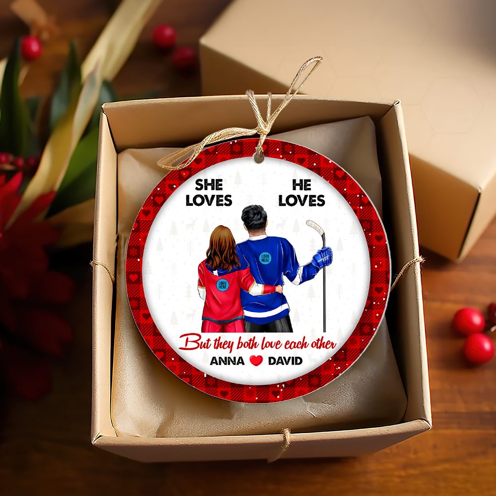 Hockey Couple Ornament - Personalized Gifts With Custom Team Logo For Ice Hockey Lovers - Image 5
