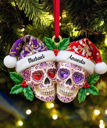 Personalized Gifts For Christmas, Christmas Dia De Los Muertos Skull Couple Acrylic Ornament 01Pamg090925