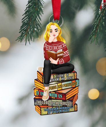 Personalized Gifts For Book Lovers Christmas Ornament 04Hutn140924Pa Girl Sitting On Stack Of Books Reading
