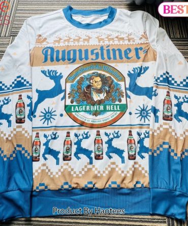 Augustiner Lagerbier Hell Ugly Christmas Sweater - Festive Beer Design By Haotees