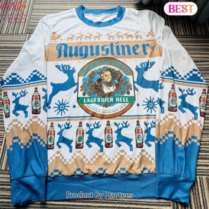 Augustiner Lagerbier Hell Ugly Christmas Sweater - Festive Beer Design By Haotees