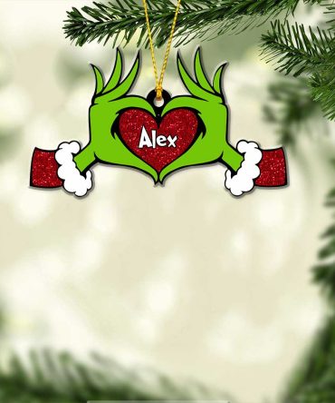 Green Heart Hand - Personalized Christmas Stole Christmas Ornament With Faux Glitter Pattern Printed (Printed On Both Sides) Grinch Christmas Ornament